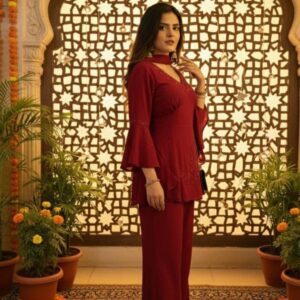 Embroidered Co-Ord Set with Flared Sleeves