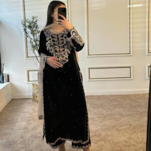 Heavily Embroidered Black Suit Set