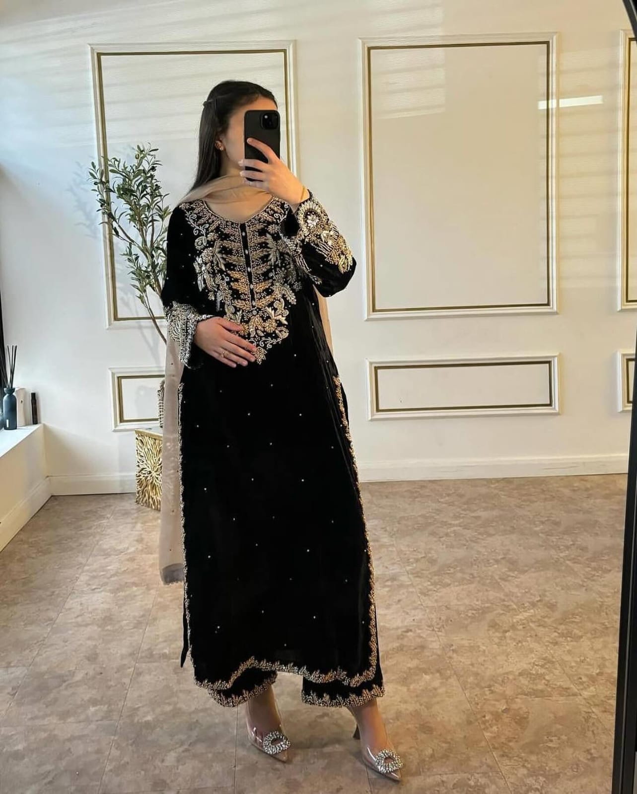 Heavily Embroidered Black Suit Set