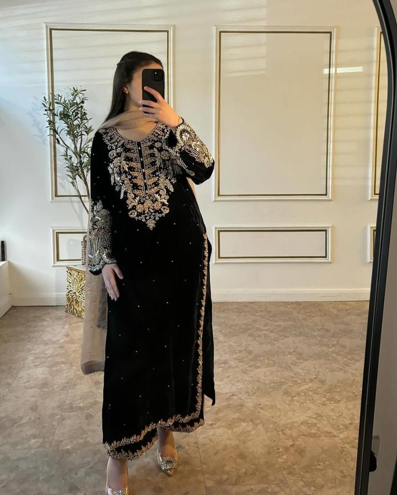 Heavily Embroidered Black Suit Set - Image 2
