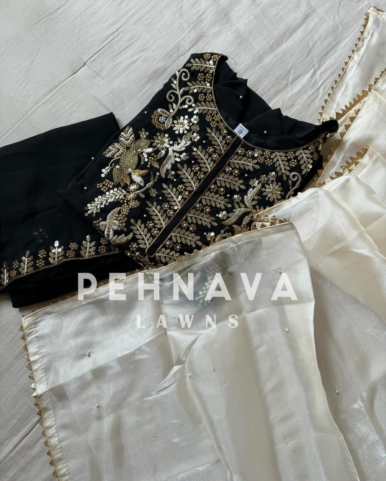 Heavily Embroidered Black Suit Set - Image 3