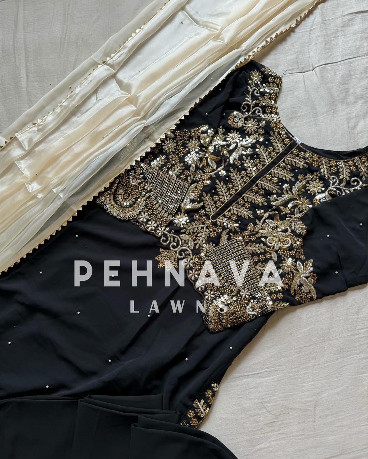 Heavily Embroidered Black Suit Set - Image 4