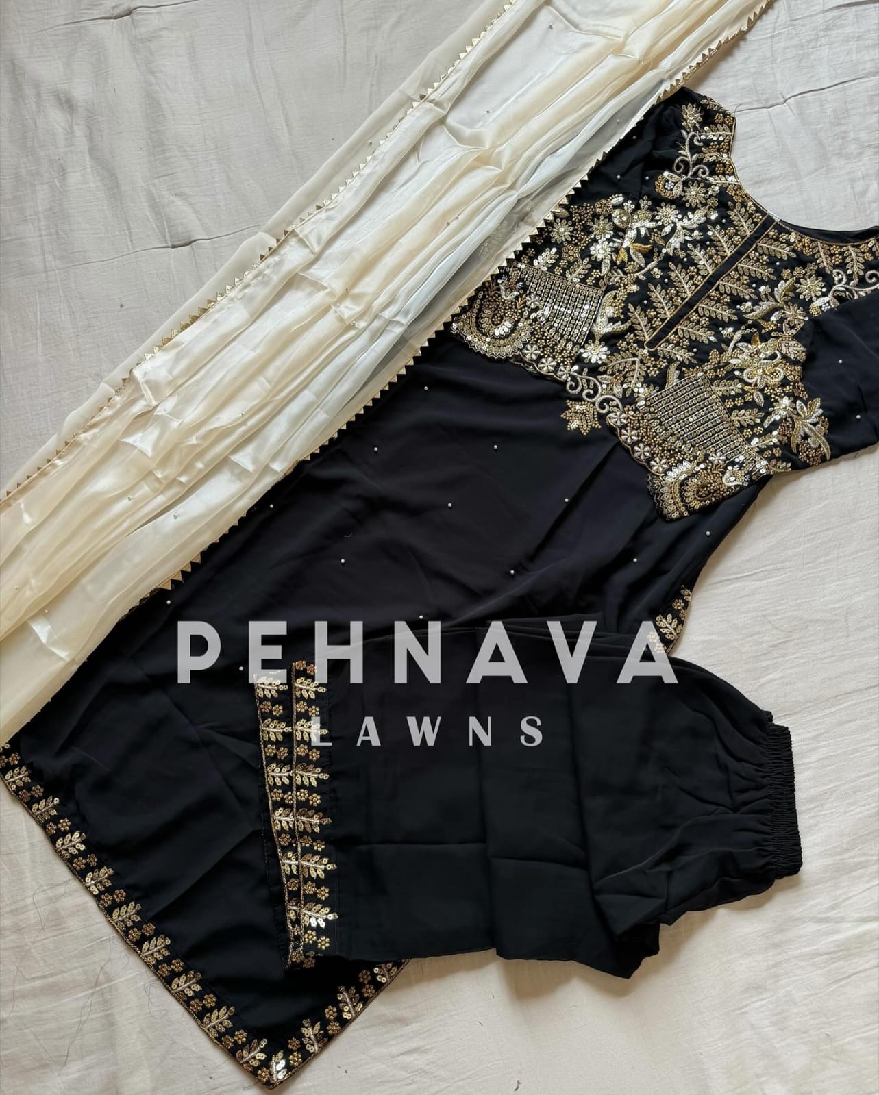 Heavily Embroidered Black Suit Set - Image 6