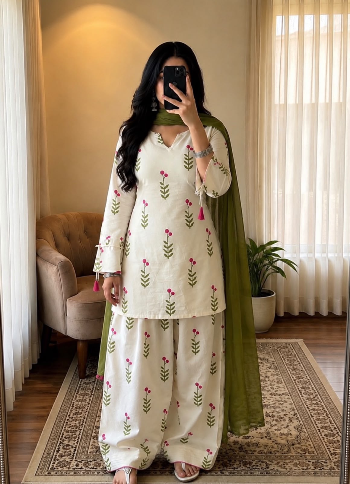 Floral Print Ethnic Suit Set