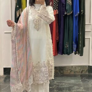 Ivory Heritage Embroidered Organza Suit Set