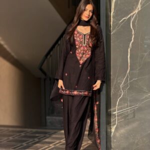 Embroidered Black Traditional Suit Set