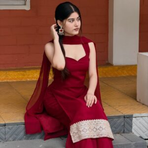 Maroon Sleeveless Festive Suit Set
