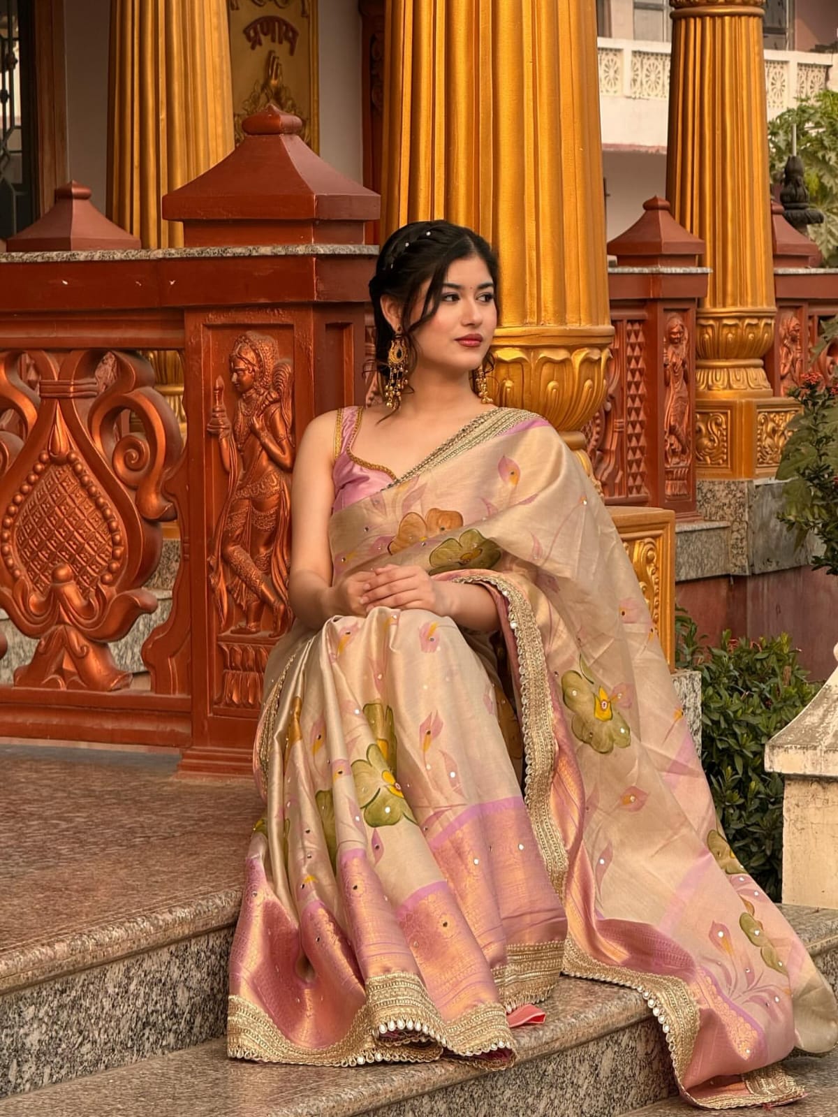 Floral Hand-Painted Saree - Image 2